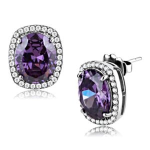 Stainless Steel Amethyst Cubic Zirconia Earrings
