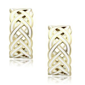 Gold-Tone Ion-Plated Brass White Epoxy Hoop Earrings