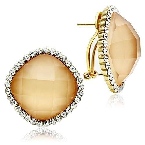 Gold-Tone Brass Orange Stone Stud Earrings - Image 2