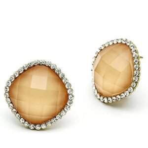 Gold-Tone Brass Orange Stone Stud Earrings