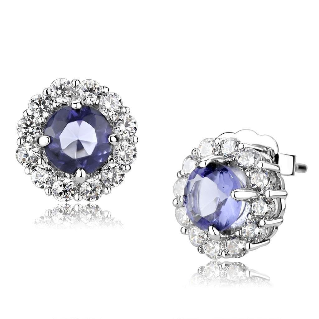 Silver-Tone Brass Tanzanite Glass Earrings