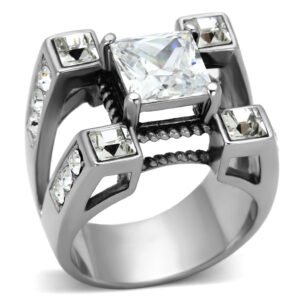 Polished Stainless Steel Cubic Zirconia Cocktail Ring