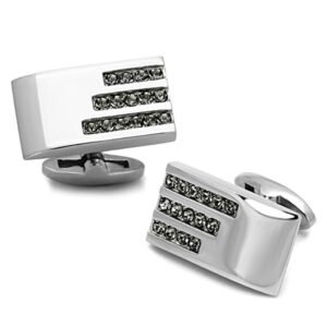 Men's Polished Stainless Steel Black Diamond Crystal Cufflinks