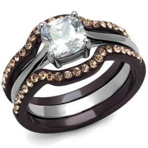 Coffee-Tone Ion-Plated Stainless Steel Cubic Zirconia Ring