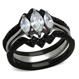 Two-Tone Black Ion-Plated Stainless Steel Cubic Zirconia Ring