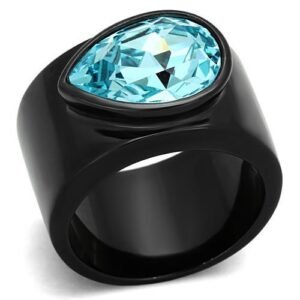 Black Ion-Plated Stainless Steel Light Sapphire Crystal Solitaire Ring
