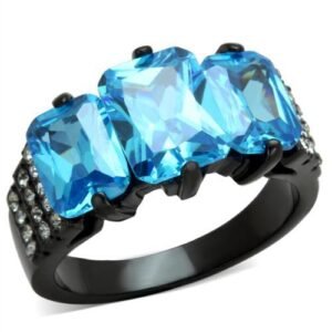 Black Ion-Plated Stainless Steel Blue Cubic Zirconia Ring