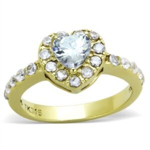 Gold-Tone Ion-Plated Stainless Steel Cubic Zirconia Halo Ring
