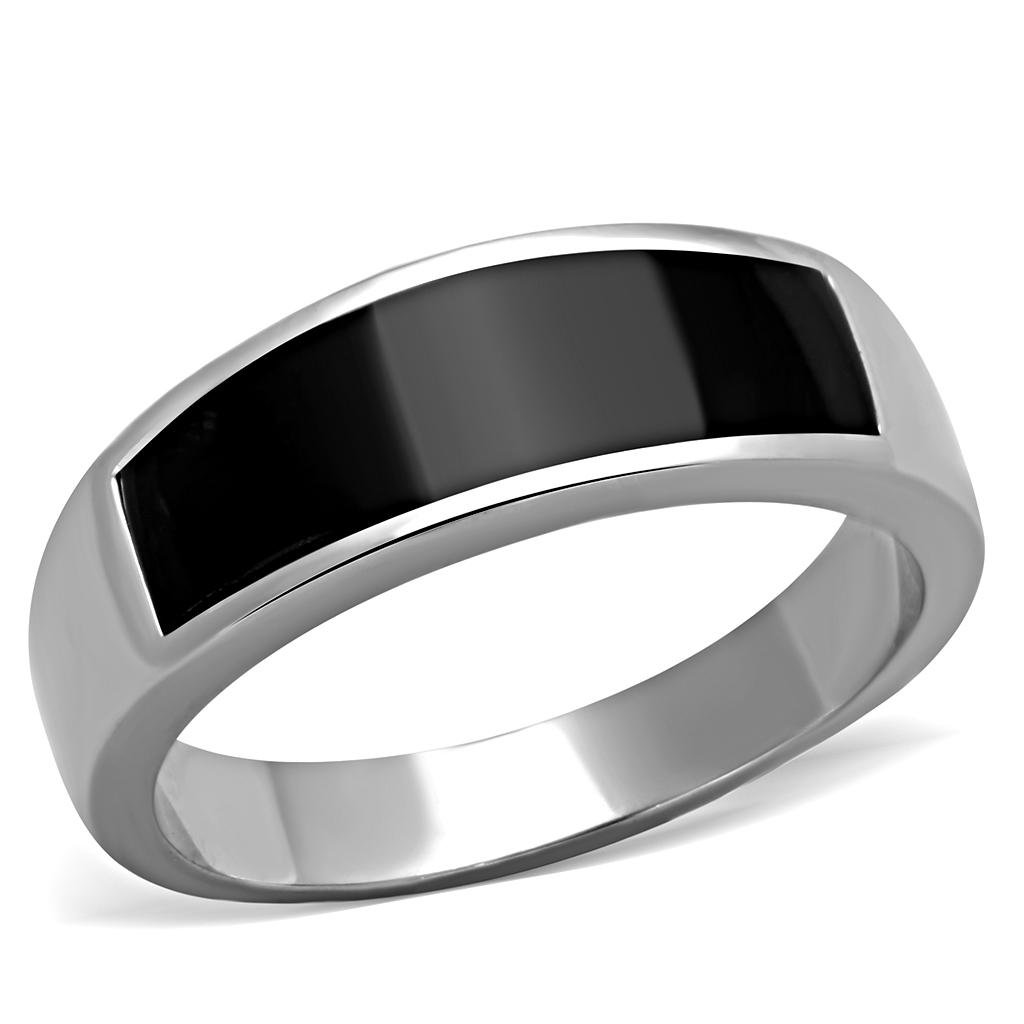 Men’s Polished Stainless Steel Black Epoxy Ring