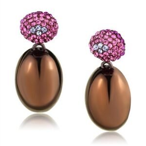 Light Coffee-Tone Ion-Plated Stainless Steel Multicolor Crystal Drop Earrings
