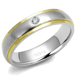 Men's Two-Tone Stainless Steel Cubic Zirconia Solitaire Ring