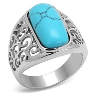 Men’s Turquoise Stainless Steel Solitaire Ring