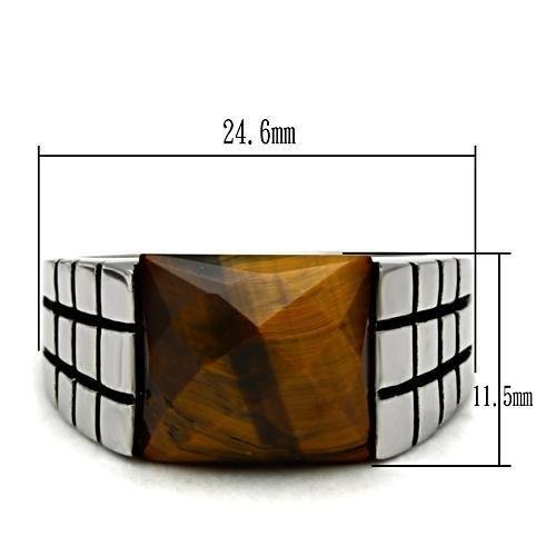 Men’s Tiger Eye Stainless Steel Square Ring - Image 2