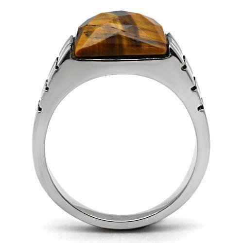 Men’s Tiger Eye Stainless Steel Square Ring - Image 3