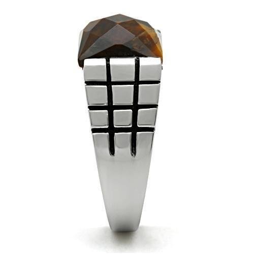 Men’s Tiger Eye Stainless Steel Square Ring - Image 4