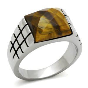 Men’s Tiger Eye Stainless Steel Square Ring