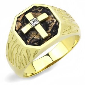 Men's Gold-Tone Ion-Plated Stainless Steel Crystal Solitaire Ring