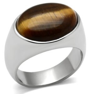 Men’s Tiger Eye Stainless Steel Solitaire Ring