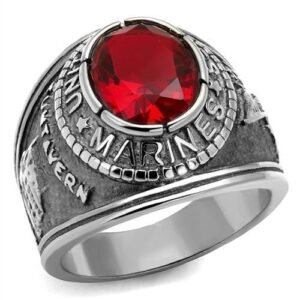 Men's Polished Stainless Steel Siam Synthetic Synthetic Glass Solitaire Ring