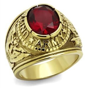 Men's Gold-Tone Ion-Plated Stainless Steel Siam Synthetic Synthetic Glass Solitaire Ring