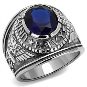 Men’s Sapphire-Blue Glass Stainless Steel Ring