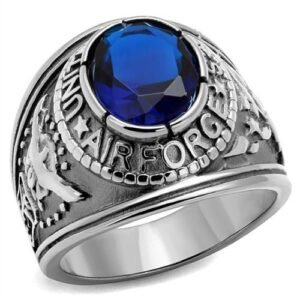 Men’s Sapphire-Blue Glass Stainless Steel Ring
