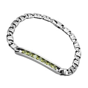 Men's Polished Stainless Steel Olivine color Cubic Zirconia Bracelet