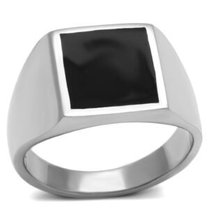 Men’s Polished Stainless Steel Black Epoxy Ring