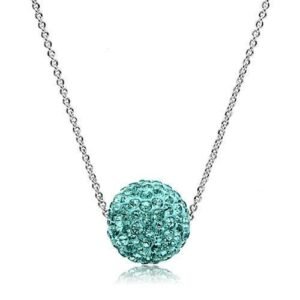 Silver-Tone Brass Sea Blue Crystal Pendant Necklace