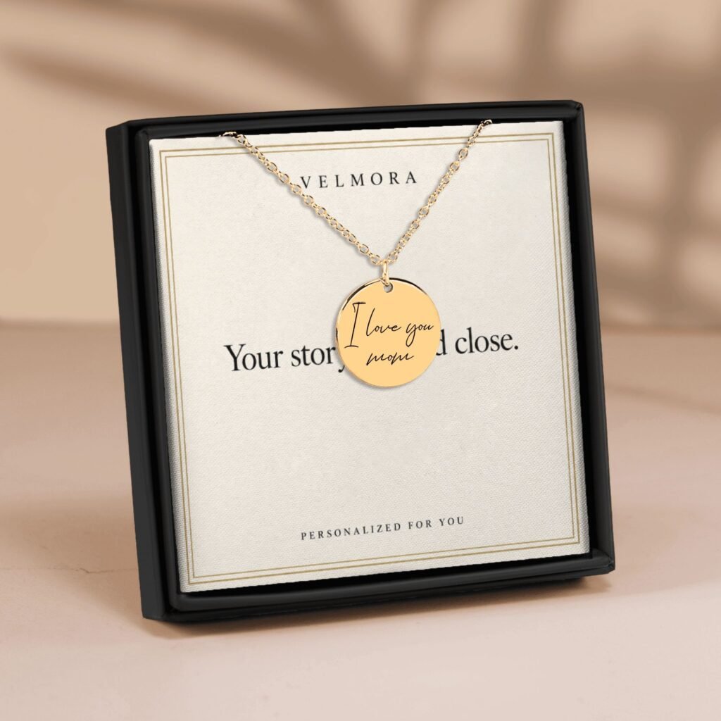 Personalized handwriting pendant in a Velmora gift box